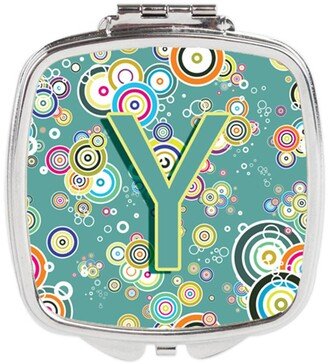 CJ2015-YSCM Letter Y Circle Circle Teal Initial Alphabet Compact Mirror