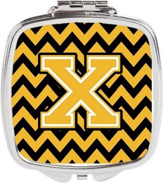 CJ1053-XSCM Letter X Chevron Black & Gold Compact Mirror, 3 x 0.3 x 2.75 in.