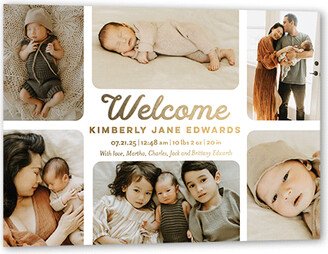 Birth Announcements: Rounded Welcome Birth Announcement, Gold Foil, White, 5X7, Matte, Personalized Foil Cardstock, Square