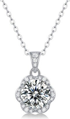 Stella Valentino Sterling Silver White Gold Plated with 2ctw Lab Created Moissanite Cluster Lace Halo Flower Pendant Necklace