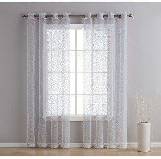 Audrey Embroidered Premium Soft Decorative Sheer Voile Light Filtering Grommet Window Treatment Curtain Drapery Panels for Bedroom & Living Roo