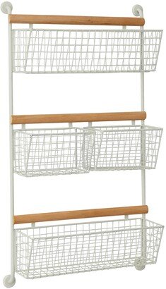 SONOMA SAGE HOME White Metal Wall Mounted Hanging Basket Magazine Rack Holder