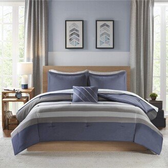 Gracie Mills Queen Complete Bed Set Including Sheets, Blue/Grey - Queen - Blue/grey