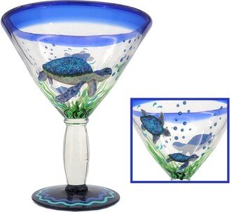 Sea Turtle Martini Glass - 10 Oz Ocean, Summer, Underwater, Scuba Diving Hand Painted Unique Cocktail Gift Idea