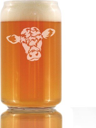 Cow Face - Beer Can Shaped Pint Glass, Etched Sayings Cute Funny Farm Gifts For Women & Men That Love Cows