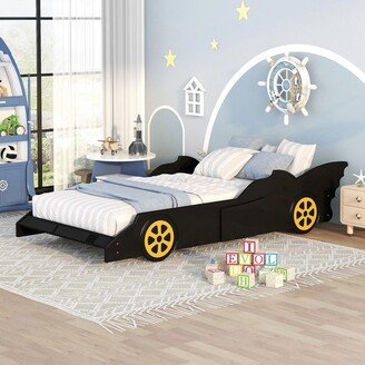 NOVABASA Twin Size Race Car-Shaped Platform Bed with Wheels