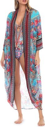 La Moda Clothing Print Open Front Kimono Coverup