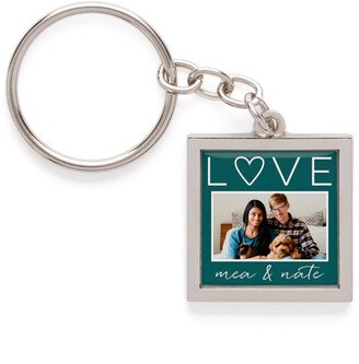 Key Rings: Heart Outline Love Pewter Key Ring, Blue