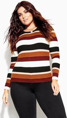 CCX | Women's Plus Size 70's Stripe Sweater - beetroot - 16W