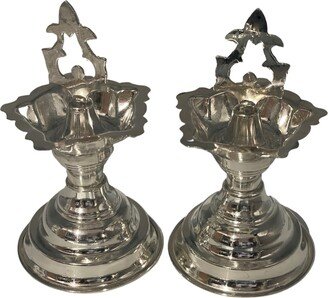 925 Sterling Silver Hallmarked Trishul Diya/Kuthu Vilakku Pair