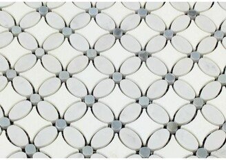 Thassos White Marble Polished Florida Flower Mosaic Tile W/Blue Gray Dots