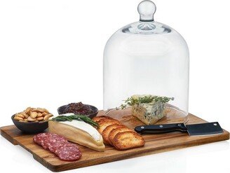 Acaciawood 4-Piece Cheese Board Serving Set with Glass Dome