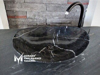 Toros Black Boat Washbasin - Handcrafted, 100% Natural Stone