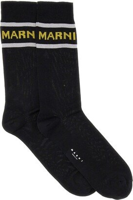 Contrast-Trim Logo Intarsia Socks