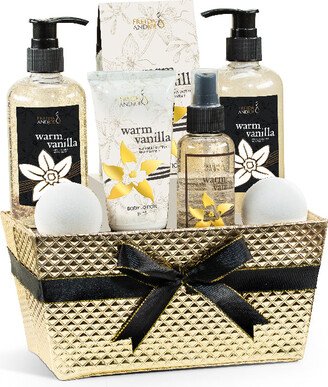 Freida and Joe Warm Vanilla Bath & Body Gift Set in Gold Basket