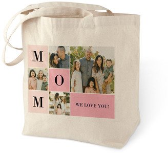 Cotton Tote Bags: Colorblock Mom Cotton Tote Bag, Pink