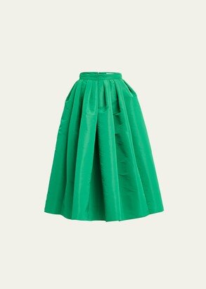 Pleated Polyfaille Circle Midi Skirt