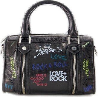 Graffiti Printed Zipped Tote Bag