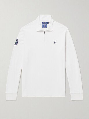 Wimbledon Appliquéd Logo-Embroidered Cotton-Piqué Half-Zip Top