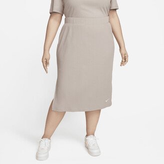 Women's Sportswear High-Waisted Ribbed Jersey Skirt (Plus Size) in Brown
