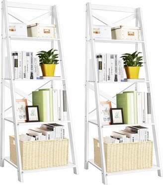 EPOWP 4-Tier Ladder Shelf Bookcase Leaning Free Standing Wooden Frame Decor Bookshelf Storage Flower