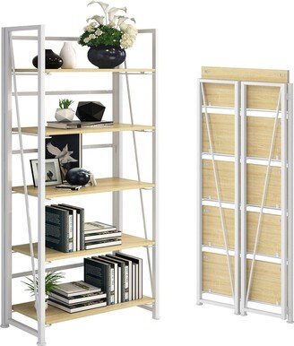 EPOWP No-Assembly Folding Bookshelf Storage Shelves 5 Tiers Vintage Multifunctional Plant Flower Stand Storage