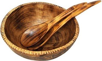 Wooden Bowl Set, Large Wooden Bowls, Serving Bowl, Natural & Spoon, Kitchen Gift Mom, Thanksgiving