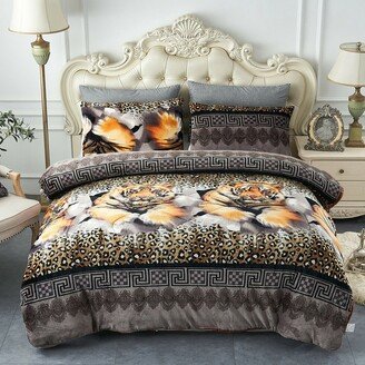 Snake River Décor 3 Pieces Sherpa Borrego Comforter Set With 2 Pillow Queen #32 Tiger