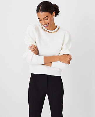 Petite Chain Puff Sleeve Sweater