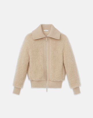 Camel Hair Silk Boucle Collared Cardigan