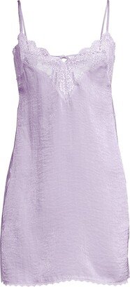 Violet Satin Lace-Trim Chemise