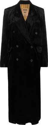 Velvet-Effect Double-Breasted Coat