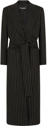 Pinstriped Single-Breasted Belted Coat