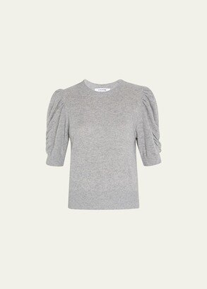 Frankie Cashmere Wool Puff-Sleeve Crewneck Sweater