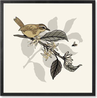 Photo Tiles: Bird On Coffee Plant - Neutral Photo Tile, Black, Framed, 8X8, Beige