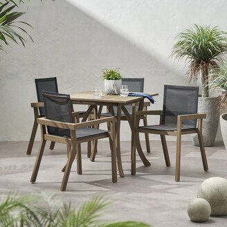 Chaucer Outdoor 4-Seater Square Acacia Wood Mesh Seats Dining Set