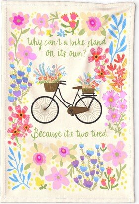 Bike Jokes Tea Towel - Stand By Mariarein Bikers Flowers Garden Cottage Feminine Tired Linen Cotton Canvas Spoonflower