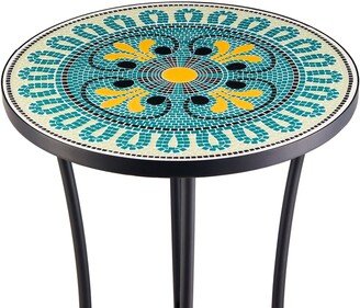 14-Inch Round Side Table and Outdoor Plant Stand Ceramic Tile Top