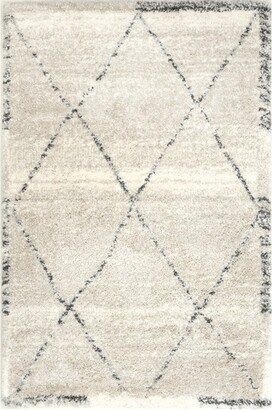 Slyvie Moroccan Lattice Shag Area Rug 5x7 in Light Gray