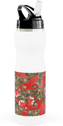 Photo Water Bottles: Red Fox Mistletoe Stainless Steel Water Bottle With Straw, 25Oz, With Straw, Red