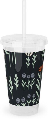 Travel Mugs: Delicate Floral - Orange And White Acrylic Tumbler With Straw, 16Oz, Black