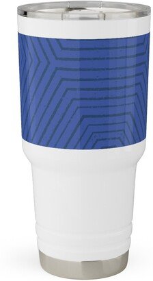 Travel Mugs: Concentric Hexagons - Cobalt Travel Tumbler, 30Oz, Blue