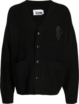 logo-patch V-neck cardigan