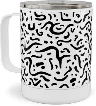 Travel Mugs: Squiggly - Black And White Stainless Steel Mug, 10Oz, Black