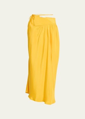 Triquetra Gathered Asymmetric Silk Maxi Skirt