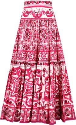 Majolica-Printed Pleated Maxi Skirt