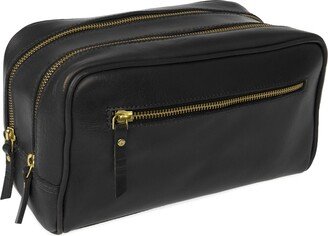 Vida Vida The Double-Up Black Leather Wash Bag Three Zip