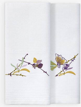 Multicoloured Saito Floral-embroidered Organic Cotton Guest Towels set of two