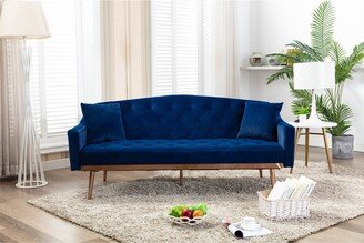 GEROJO Navy Tufted Cushions Velvet Sofa, Accent Sofa, Loveseat Sofa with Stainless Feet Black Velvet, Converted Into a Sofa Bed