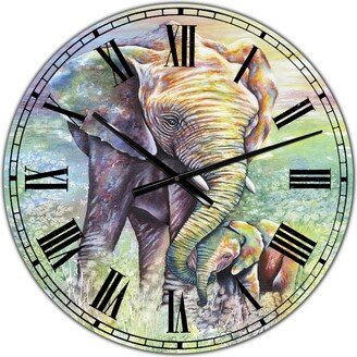 Designart Mother & Baby Elephant Rainbow Colors Oversized Cottage Wall Clock - 36